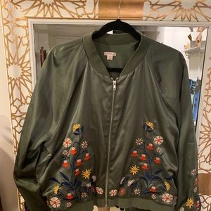 Green Satin Bomber Jacket-XXL